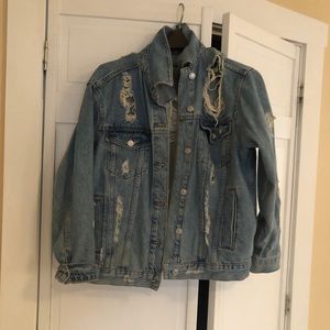 Topshop Oversized Distressed Denim Jacket